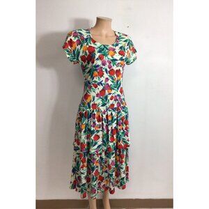 Lanz Floral Dress Tulips Cutout Womens 10